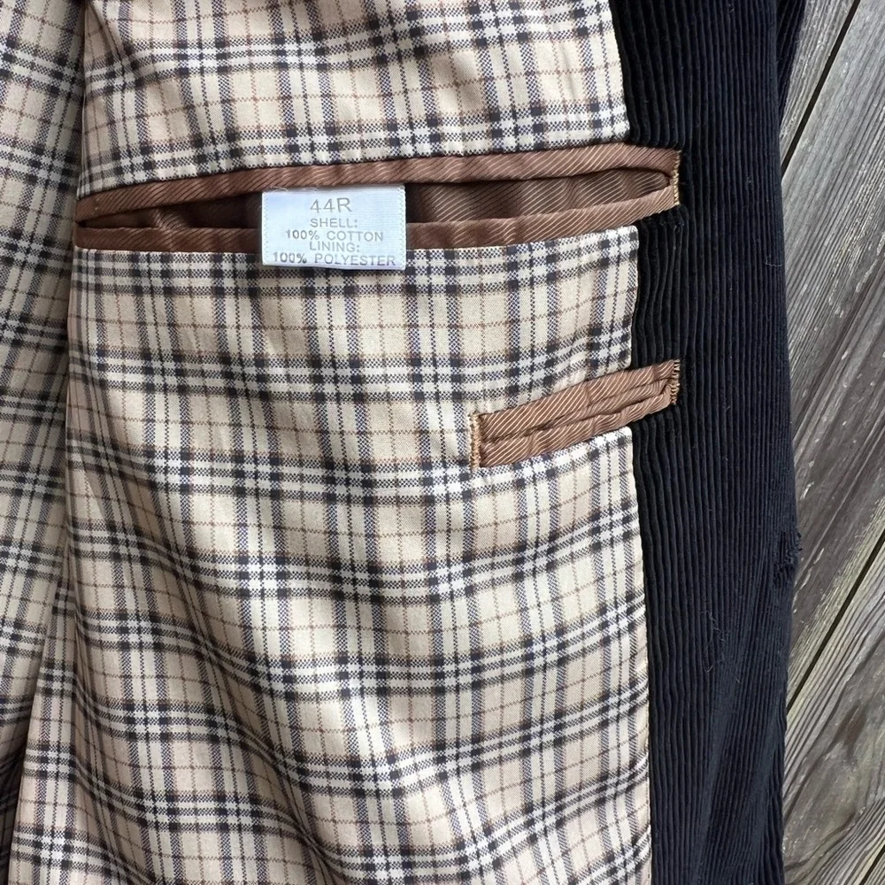 SADDLEBRED Black Corduroy Plaid Lining SPORT COAT Jacket Mens 44 R